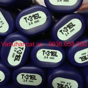 Các Tiêu chuẩn Kỹ Thuật KSD 7026 : Y316L AWSA5.9 : ER316L EN14343 A : W 19 12 3 L EN14343 B : SS316L JISZ 3321 : Y316L Kích thước que: 0.9~3.2mm Vị trí hàn : F, HF, H, VU, VD, OH Nguồn hàn: DC(-),Khí ArGon Thành Phần Hóa học(%) C Si Mn P S Cr Ni Mo CU 0.02 0.4 1.73 - - 11.17 18.15 2.22 - Thành Phần Vật lý Y.S (MPa) T.S (MPa) EI. (%) Hardness (HV) IV (J) PWHT 430 560 40 - 90(0℃) 40 (-196℃ - Vị trí Hàn: Vị trí Hàn Đường kính Que (mm) Dòng hàn (A) Điện Thế Hàn(V) Min. Max. Min. Max. F, HF, H, VU, VD, OH 0.9mm 50 80 10 12 F, HF, H, VU, VD, OH 1.2mm 70 120 10 12 F, HF, H, VU, VD, OH 1.6mm 90 170 11 16 F, HF, H, VU, VD, OH 2.4mm 100 200 13 20 F, HF, H, VU, VD, OH 3.2mm 120 250 13 22